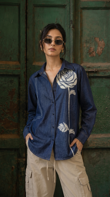 The Applique Floral Denim Shirt